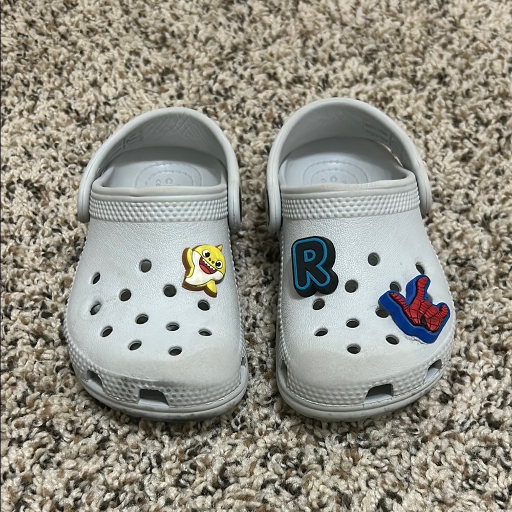 Kids Grey Crocs with Fun Charms